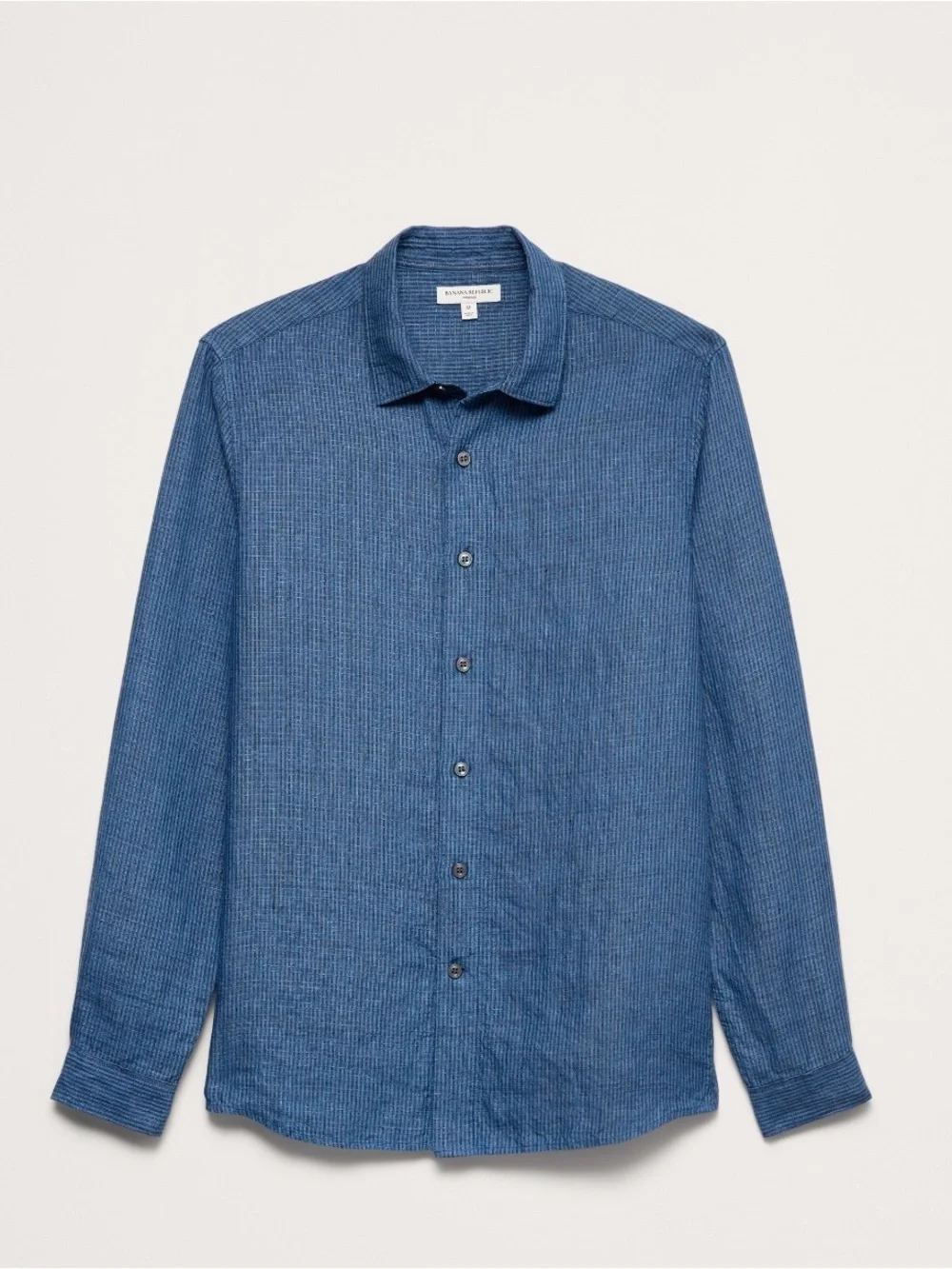 NWT Banana Republic Standard Fit Textured Linen Navy Blue Stripe Shirt Sz M/T